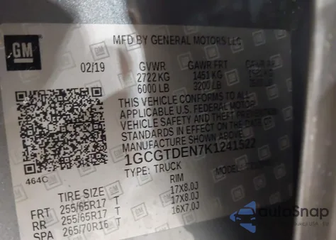 2019 Chevrolet Colorado Z71 z USA, uszkodzony, nr VIN 1GCGTDEN7K1241522